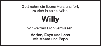 Traueranzeige von Willy Holz von Schwäbische Post