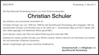 Traueranzeige von Christian Schuler von Schwäbische Post