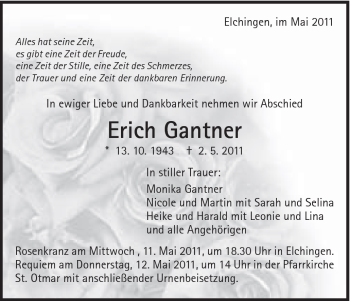 Traueranzeige von Erich Gantner von Schwäbische Post