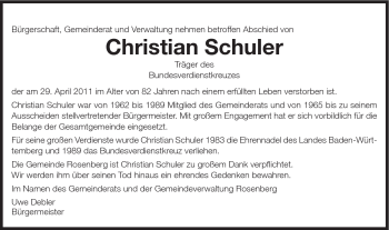 Traueranzeige von Christian Schuler von Schwäbische Post