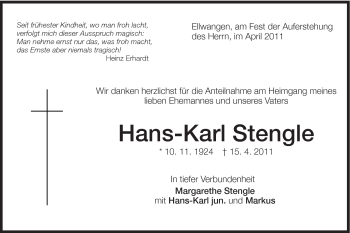 Traueranzeige von Hans-Karl Stengle von Schwäbische Post
