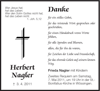 Traueranzeige von Herbert Nagler von Schwäbische Post