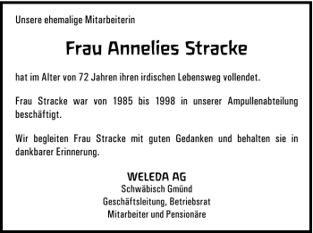Traueranzeige von Annelise Stracke von Gmünder Tagespost