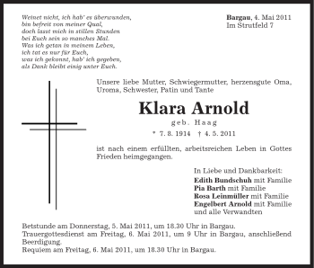 Traueranzeige von Klara Arnold von Gmünder Tagespost