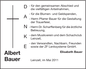 Traueranzeige von Albert Bauer von Gmünder Tagespost