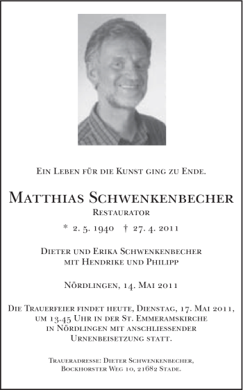 Traueranzeige von Matthias Schwenkenbecher von Schwäbische Post