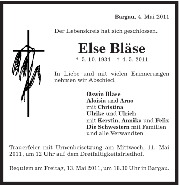 Traueranzeige von Else Bläse von Gmünder Tagespost
