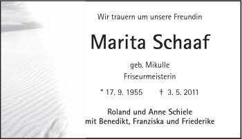 Traueranzeige von Marita Schaaf von Schwäbische Post