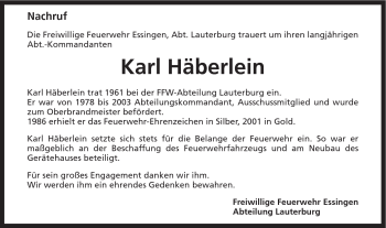 Traueranzeige von Karl Häberlein von Schwäbische Post