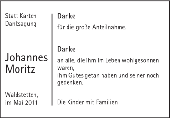 Traueranzeige von Johannes Moritz von Gmünder Tagespost