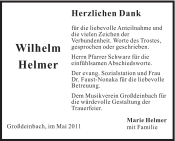 Traueranzeige von Wilhelm Helmer von Gmünder Tagespost