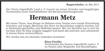 Traueranzeige von Hermann Metz von Gmünder Tagespost