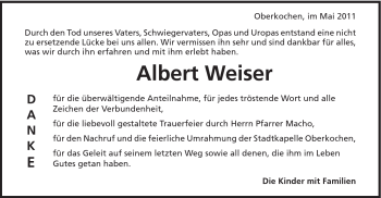 Traueranzeige von Albert Weiser von Schwäbische Post