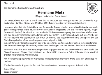 Traueranzeige von Hermann Metz von Gmünder Tagespost