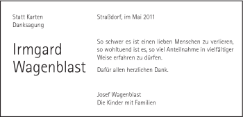 Traueranzeige von Irmgard Wagenblast von Gmünder Tagespost