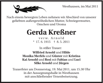 Traueranzeige von Gerda Kreßner von Schwäbische Post