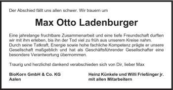 Traueranzeige von Maximilian Ladenburger von Schwäbische Post
