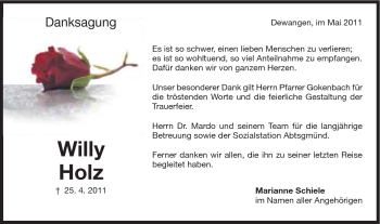 Traueranzeige von Willy Holz von Schwäbische Post