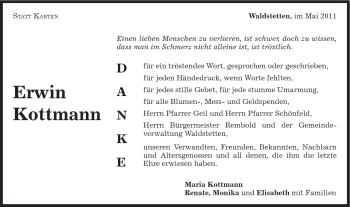 Traueranzeige von Erwin Kottmann von Gmünder Tagespost