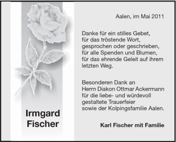 Traueranzeige von Irmgard Fischer von Schwäbische Post