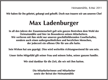 Traueranzeige von Max Ladenburger von Schwäbische Post