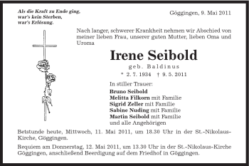 Traueranzeige von Irene Seibold von Gmünder Tagespost