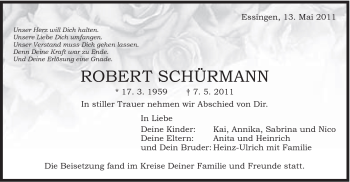 Traueranzeige von Robert Schürmann von Schwäbische Post