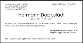 Traueranzeige von Hermann Doppstädt von Schwäbische Post