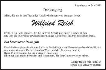 Traueranzeige von Wilfried Reich von Schwäbische Post