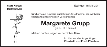 Traueranzeige von Margarete Grupp von Schwäbische Post