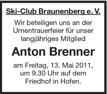 Traueranzeige von Anton Brenner von Schwäbische Post