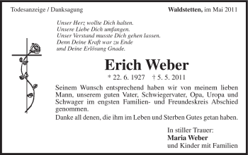 Traueranzeige von Erich Weber von Gmünder Tagespost