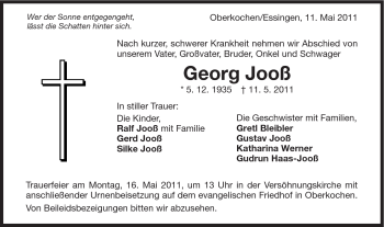 Traueranzeige von Georg Jooß von Schwäbische Post