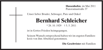 Traueranzeige von Bernhard Schleicher von Gmünder Tagespost