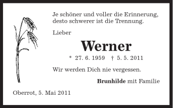 Traueranzeige von Werner - von Gmünder Tagespost