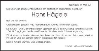 Traueranzeige von Hans Hägele von Gmünder Tagespost