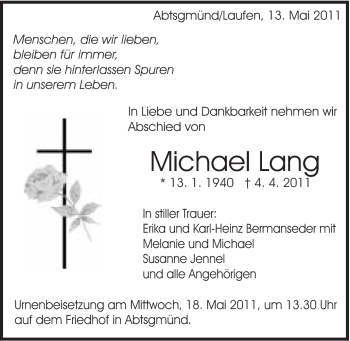Traueranzeige von Michael Lang von Schwäbische Post