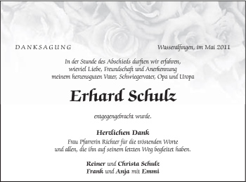 Traueranzeige von Erhard Schulz von Schwäbische Post