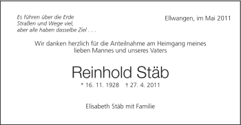 Traueranzeige von Reinhold Stäb von Schwäbische Post