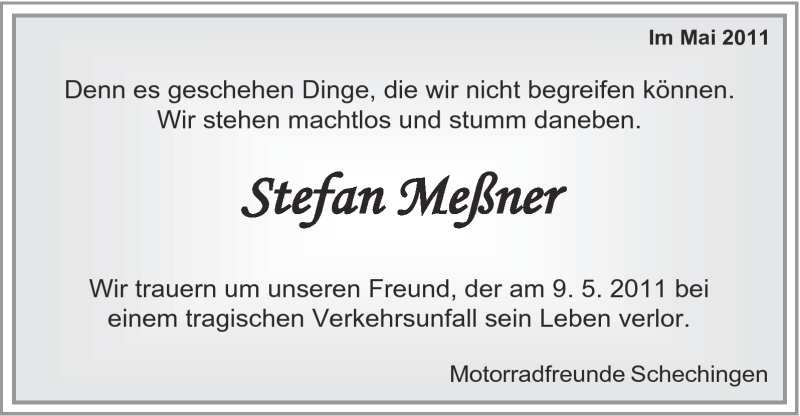  Traueranzeige für Stefan Meßner vom 14.05.2011 aus Gmünder Tagespost