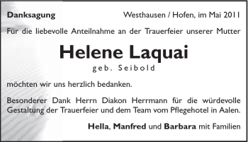 Traueranzeige von Helene Laquai von Schwäbische Post