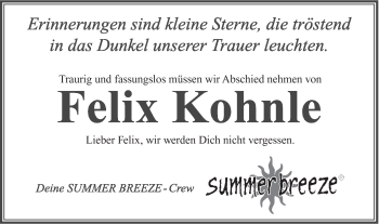 Traueranzeige von Felix Kohnle von 020