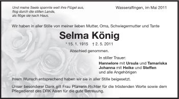 Traueranzeige von Selma König von Schwäbische Post