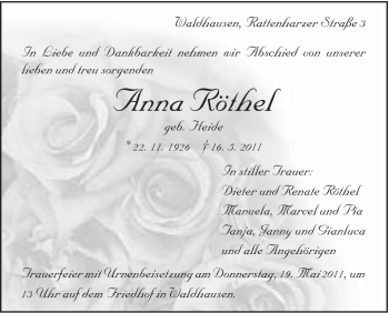 Traueranzeige von Anna Röthel von Gmünder Tagespost