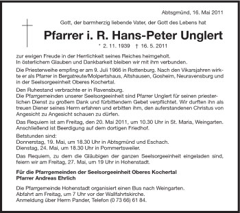 Traueranzeige von Hans-Peter Unglert von 020