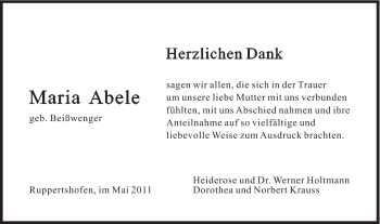 Traueranzeige von Maria Abele von Gmünder Tagespost