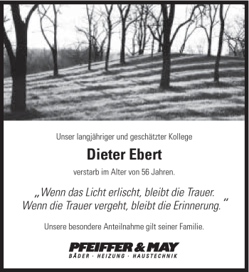 Traueranzeige von Dieter Ebert von Schwäbische Post