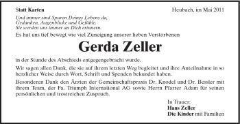 Traueranzeige von Gerda Zeller von Gmünder Tagespost