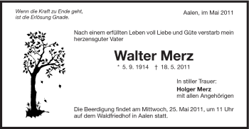 Traueranzeige von Walter Merz von Schwäbische Post