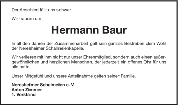 Traueranzeige von Hermann Baur von Schwäbische Post
